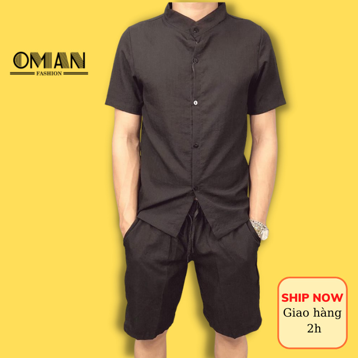 Đồ bộ nam - Bộ quần áo nam cộc tay cổ bẻ, cổ tàu chất đũi linen- OMAN BH21 | BigBuy360 - bigbuy360.vn