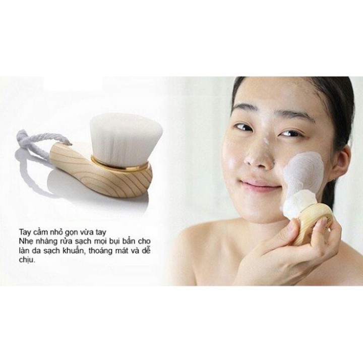 Cọ rửa mặt massage cán gỗ có móc treo giúp lưu thông máu - KD0122