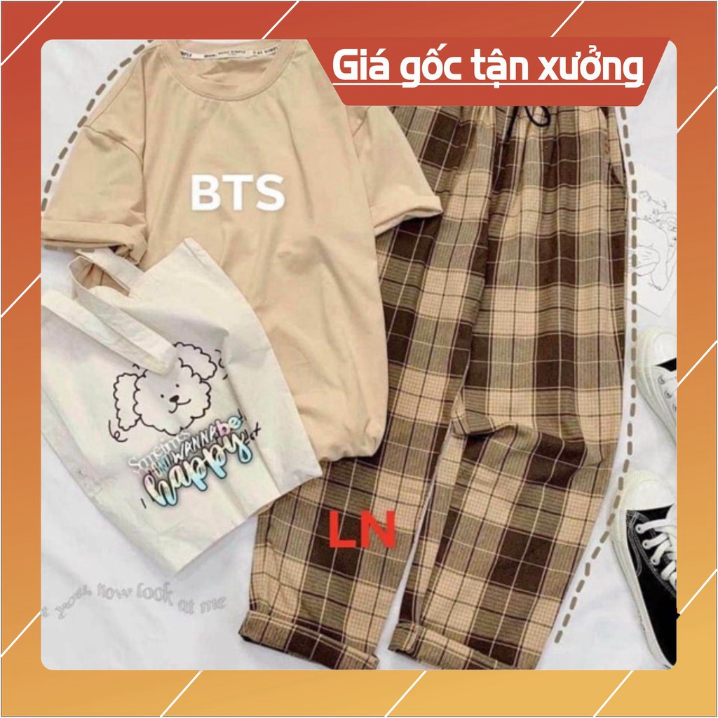 Áo phông BTS + quần kẻ LN12