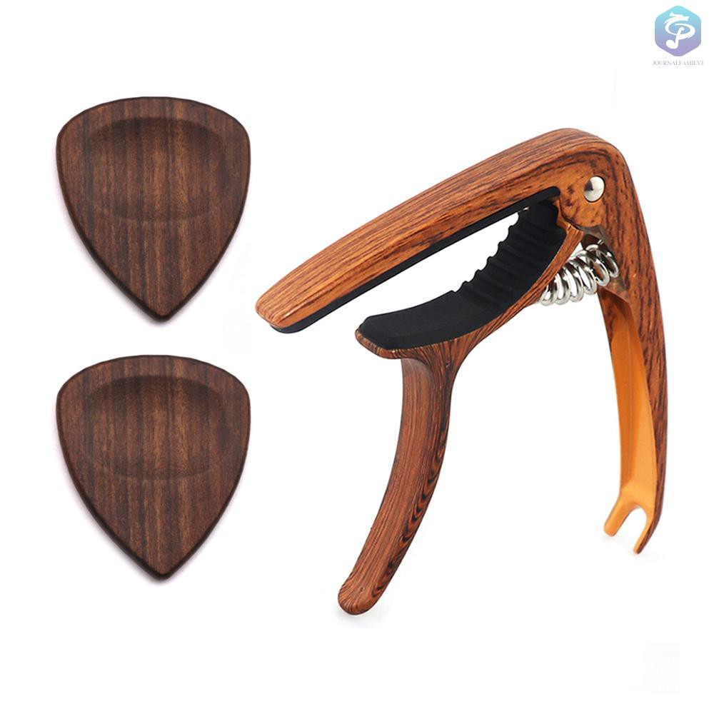 √√ ♪Kẹp Capo Bằng Gỗ Kèm 2 Miếng Gảy Đàn Cho Đàn Guitar Cổ Điển / Ukulele