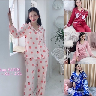 🍃🌸 bộ pijama size xl-2xl " 55kg-75kg " lụa satin phối tay ngắn , tay dài , quần có túi sâu .