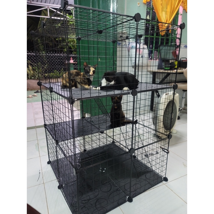 &lt; Tặng Dây Rút &gt; Combo Chuồng Mèo 3 tầng (3x2x2) - Tự lắp ghép bằng lưới sắt chắc chắn.