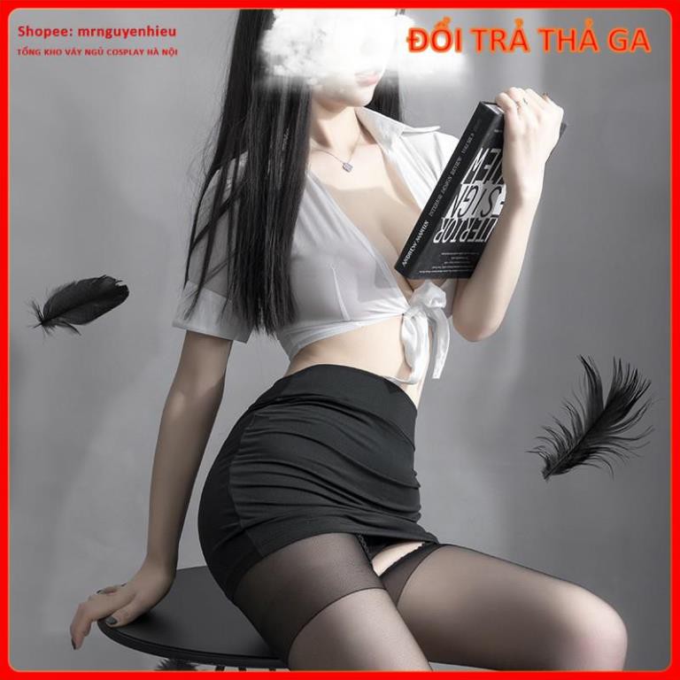 Bộ đồ ngủ nữ cosplay sexy tiếp viên gợi cảm, thư kí dam dang, áo croptop + váy ngủ bó sát TK003 -  - Hà Nội  - QUIN BEE