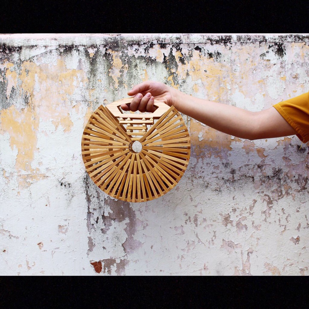 Túi tre hình tròn thời trang - hàng thủ công Made in Vietnam - hàng có sẵn IB để chọn màu!
