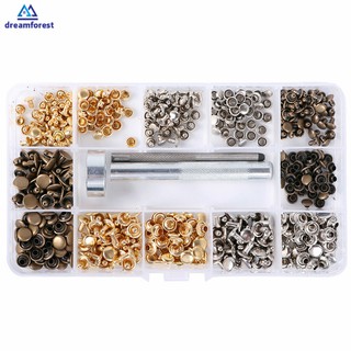 DF 240Pcs/Set Leather Rivets Double Cap Rivet DIY Leather Bag Belts Metal Studs with Fixing Tools