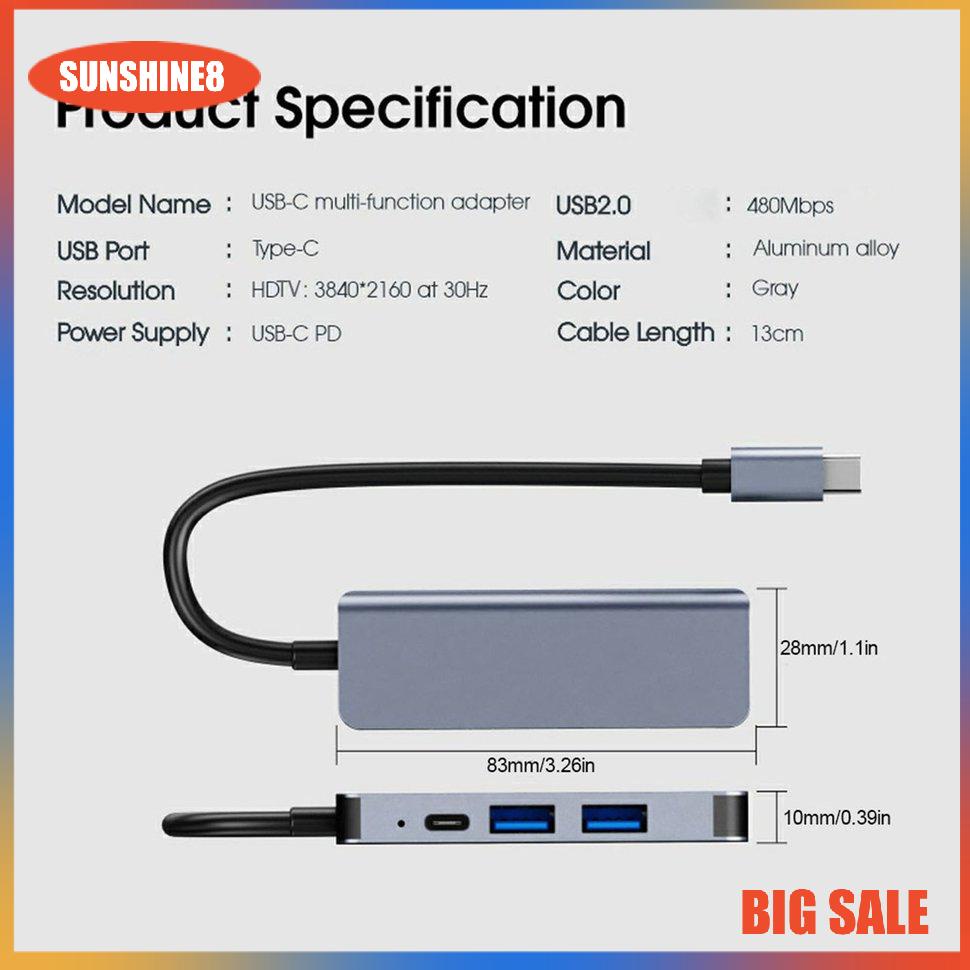 【SUN】Type C To HDMI-compatible USB2.0 Bộ chuyển đổi HUB Bốn trong một đa chức năng