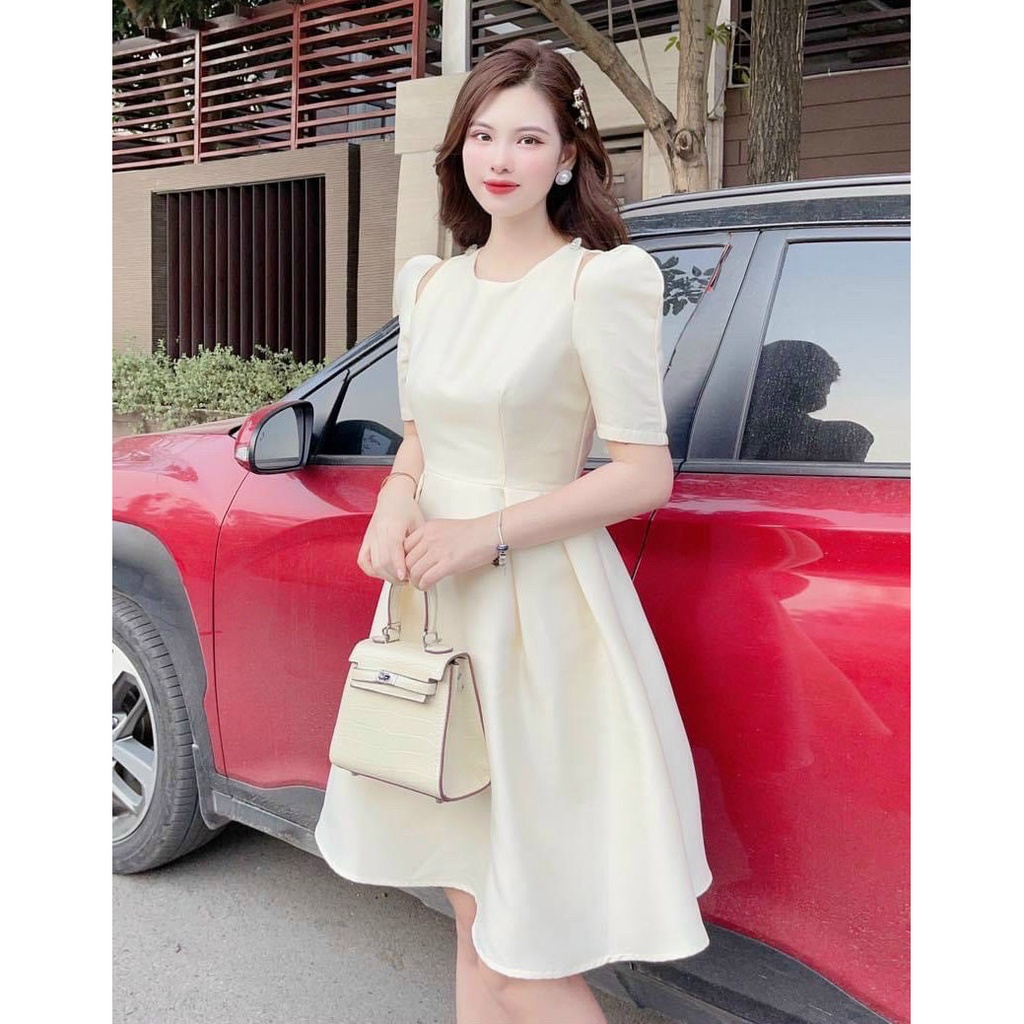 [HCM] Đầm Xòe Khoét Cổ Tay Phồng Tapta ( Có Mút Ngực )Thời Trang Nữ Sam Closet Free Size 40-55kg