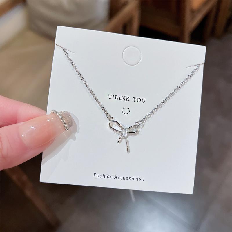 XiaoboACC Dây Chuyền Thép Titan Mặt Nơ Đính Kim Cương Nhân Tạo - 38CM+6CM