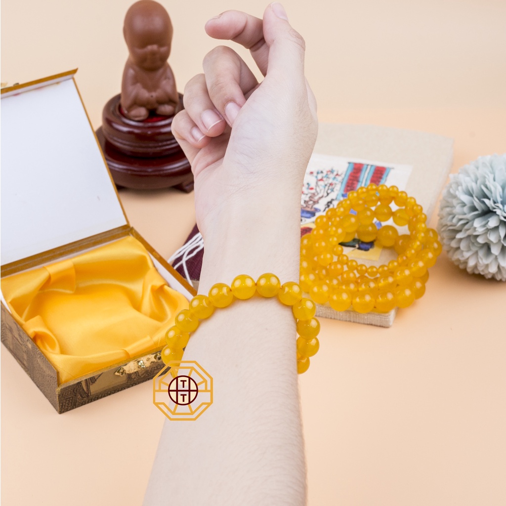 Vòng tay phong thủy đá MNao Vàng may mắn tài lộc nam nữ mệnh Thổ Kim - Tặng hộp gỗ cao cấp - Phong Thủy Tây Tạng