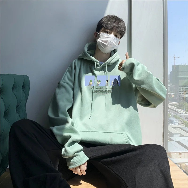 Áo Hoodie Ulzzang có mũ nam nữ 2 chất vải nỉ bông in hình dễ thương BC310