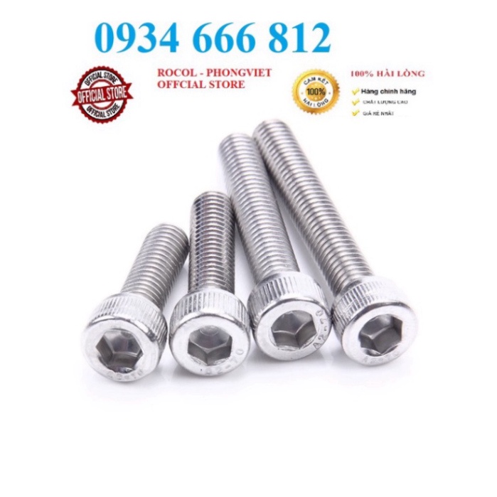 Bulong lục giác chìm đầu trụ inox304 M8, M8X16, M8X20,M8X25, M8X30, M8X35, M8X40,M8X45,M8X50