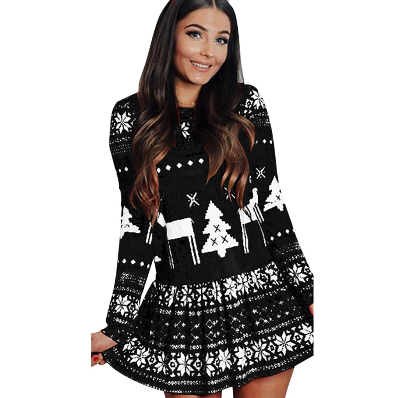 Đầm Midi Tay Dài Dáng Ôm In Họa Tiết Giáng Sinh Thời Trang Mùa Hè Thu Cho Nữ