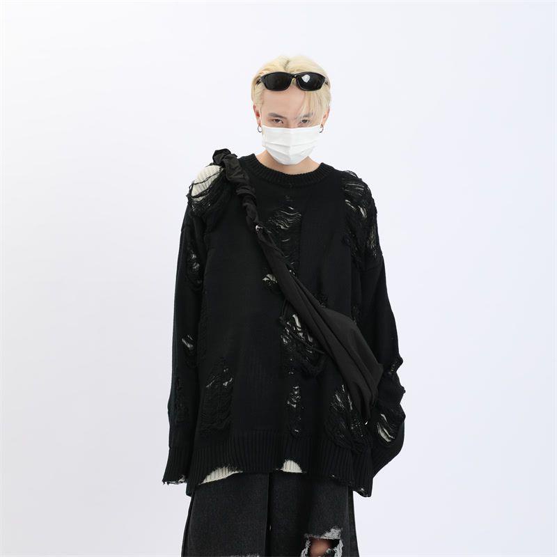 Áo Len Hai Mặt Thiết Kế Rách Phong Cách Âu Mỹ Thời Trang Thu Đông Cá Tính Cho Nam Và Nữ