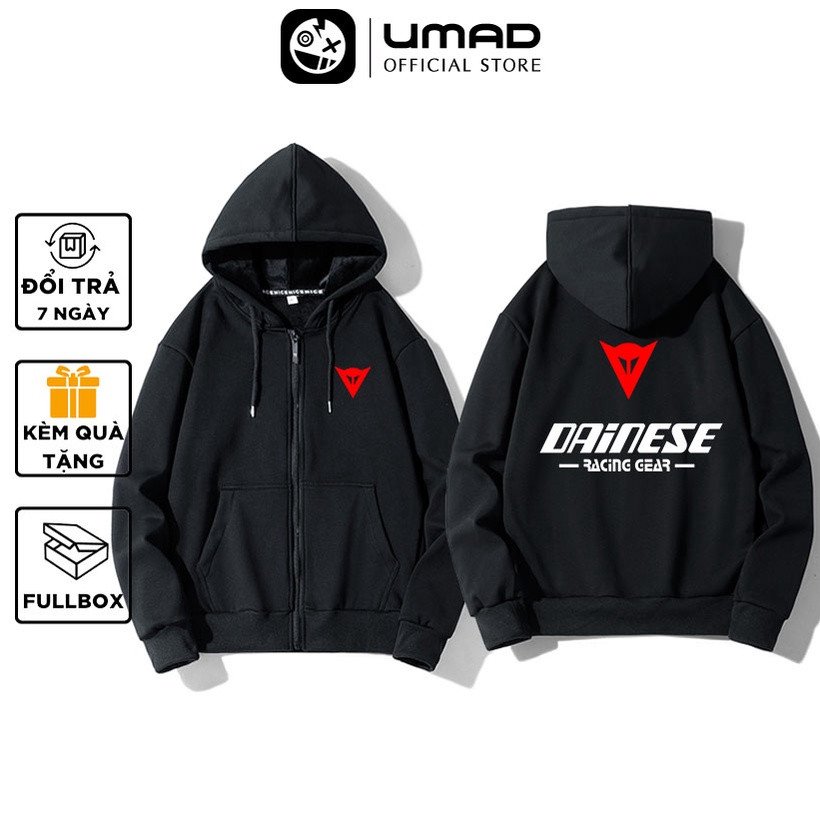 Áo khoác dây kéo UMAD unisex racing biker DAINESE nam nữ vải nỉ cotton cao cấp co giãn thoáng mát