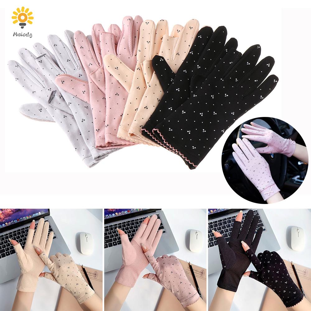 MELODG Women Thin Mittens Elastic Full Finger Gloves Cyclist Gloves Anti-UV Sunscreen Spring Summer Cotton Non Slip Driving Guantes/Multicolor