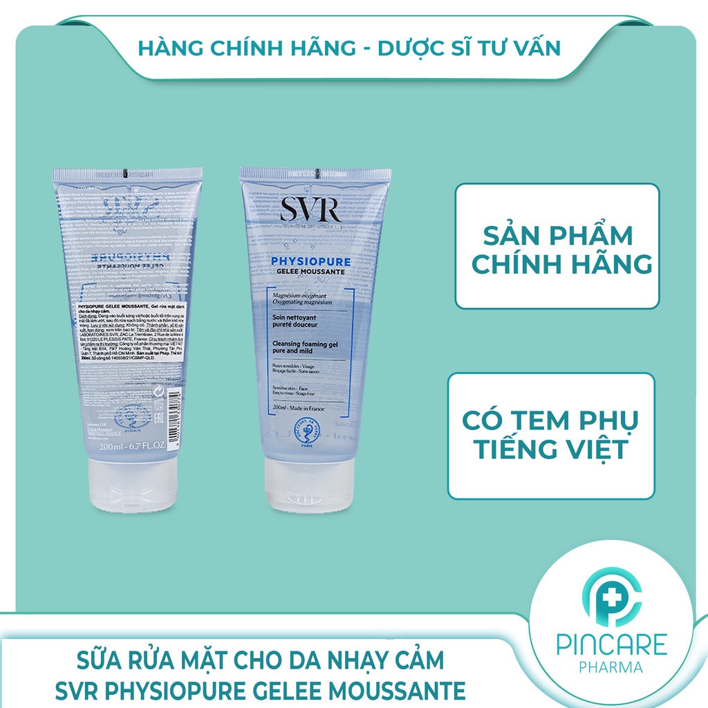 Sữa rửa mặt cho da nhạy cảm SVR Physiopure Gelee Moussante - Hàng chính hãng - Nhà thuốc PinCare
