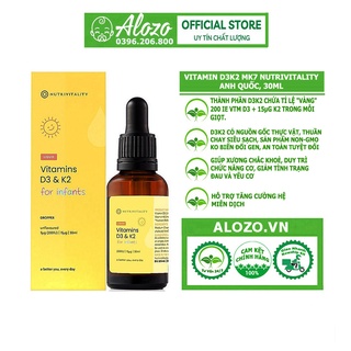 Vitamin D3K2 MK7 Nutrivitality Anh Quốc, hộp 30ml