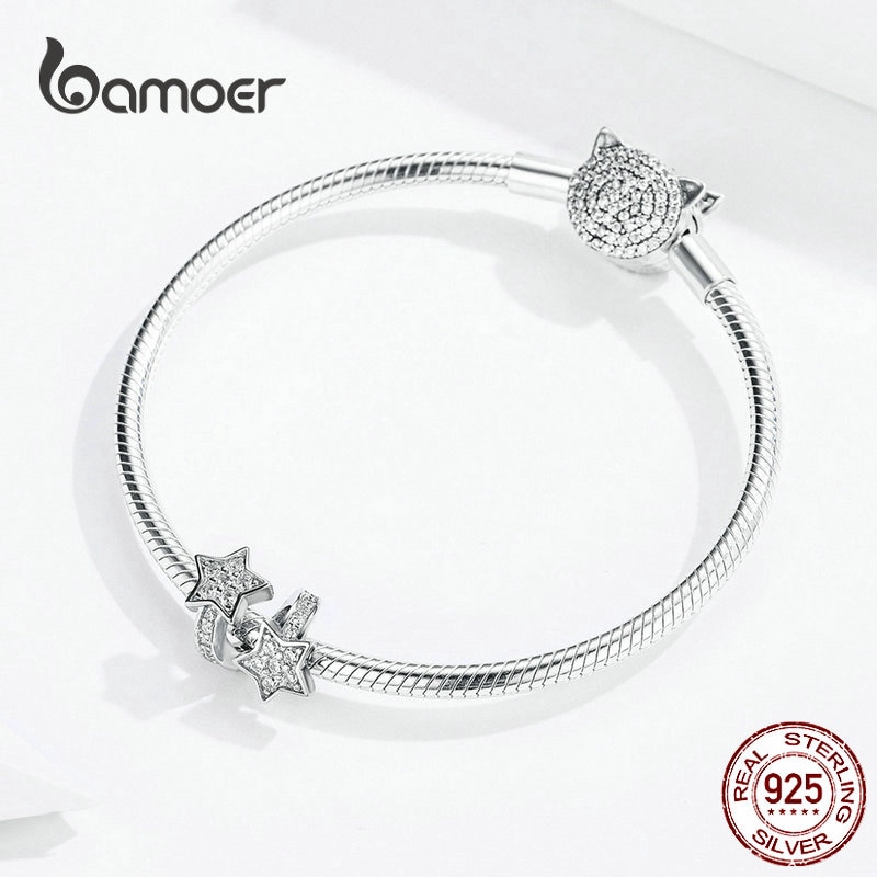 Hạt xỏ trang sức Bamoer bằng bạc thật đính đá zirconia sang trọng dùng làm vòng tay