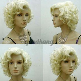 Bộ Tóc Giả Ngắn Uốn Xoăn Màu Vàng Marilyn Monroe