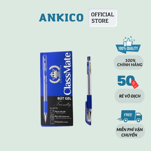 Hộp 12 bút bi bút gel 0.5mm CL- GP101 cao cấp mực đều - 2 ngòi bút nước xanh đen đỏ ANKICO