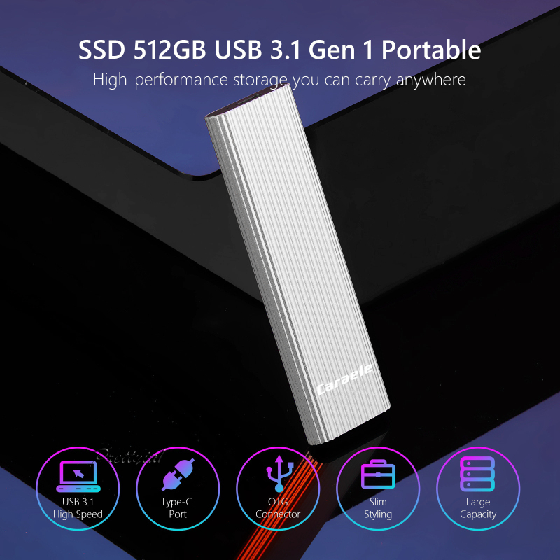 [PRETTYIA1]500GB SSD External Portable Storage USB 3.1 Gen-1 USB-C Compatible