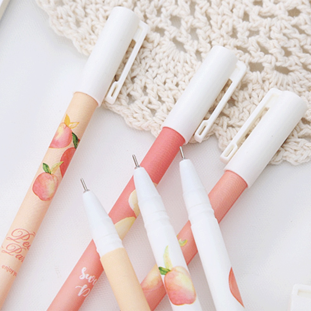 Set 6 Bút Mực Gel Ngòi 0.5mm In Họa Tiết Quả Đào Dễ Thương Cho Học Sinh / Văn Phòng