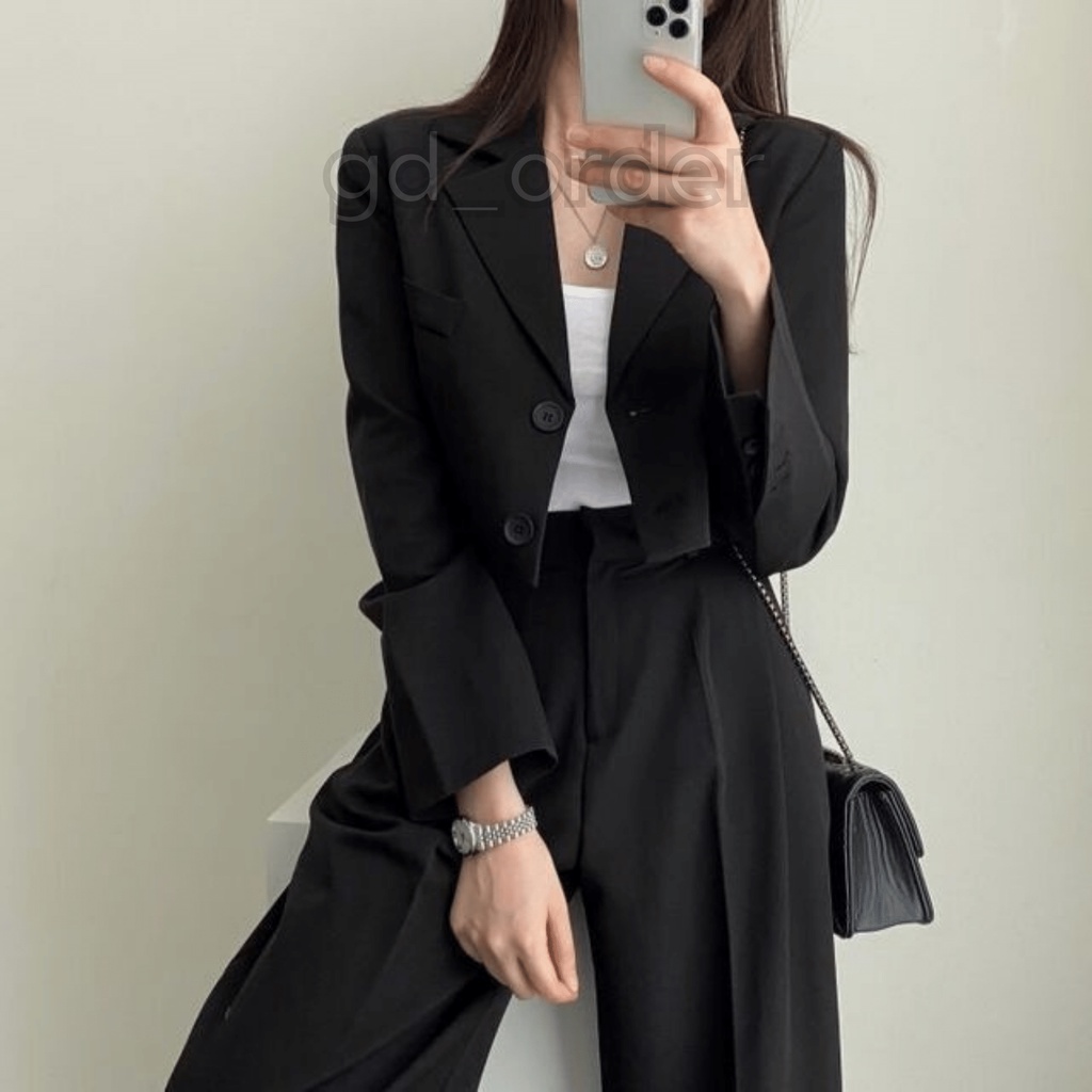 B29|Set bộ vest nữ công sở hàn quốc trẻ trung, đẹp ống rộng dáng ngắn màu nâu, be, đen gd_order