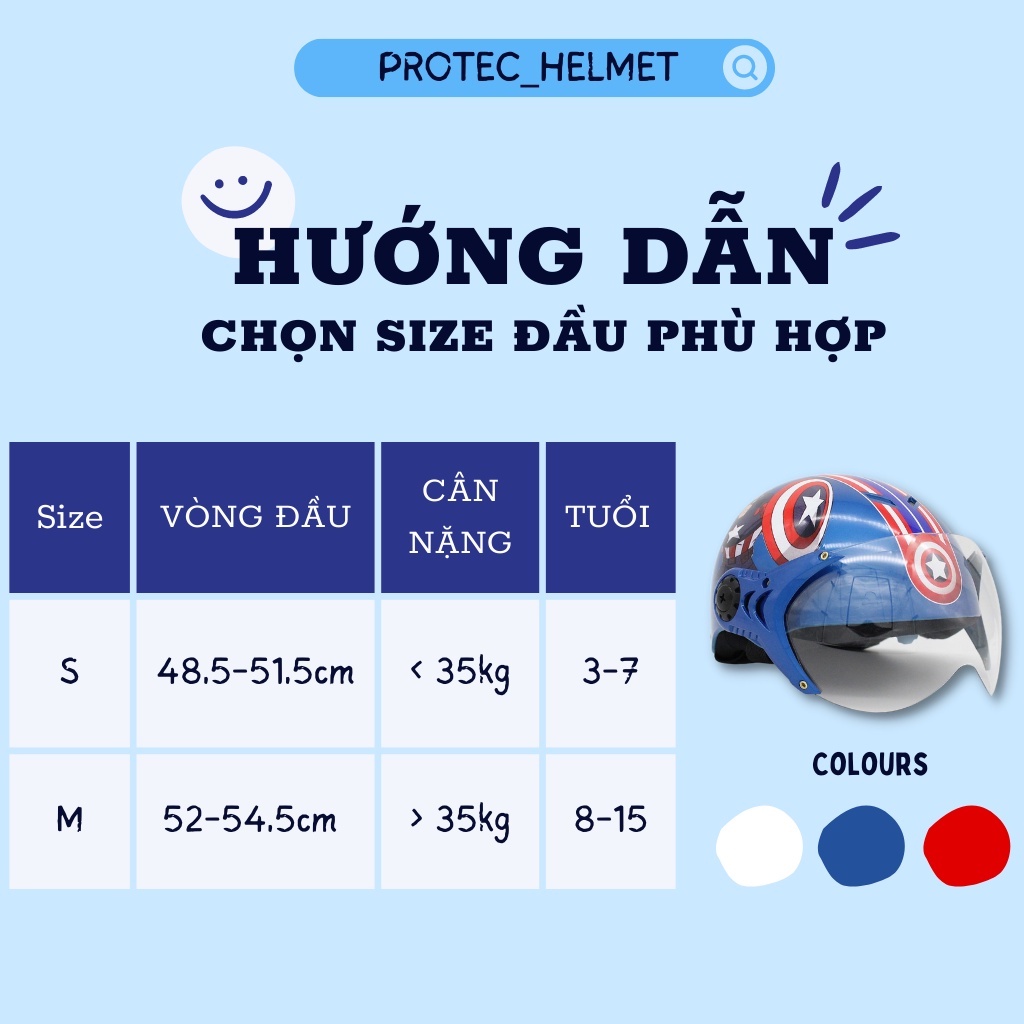 Mũ bảo hiểm trẻ em 1/2 đầu có kính Protec Kitty, họa tiết siêu anh hùng Captain American