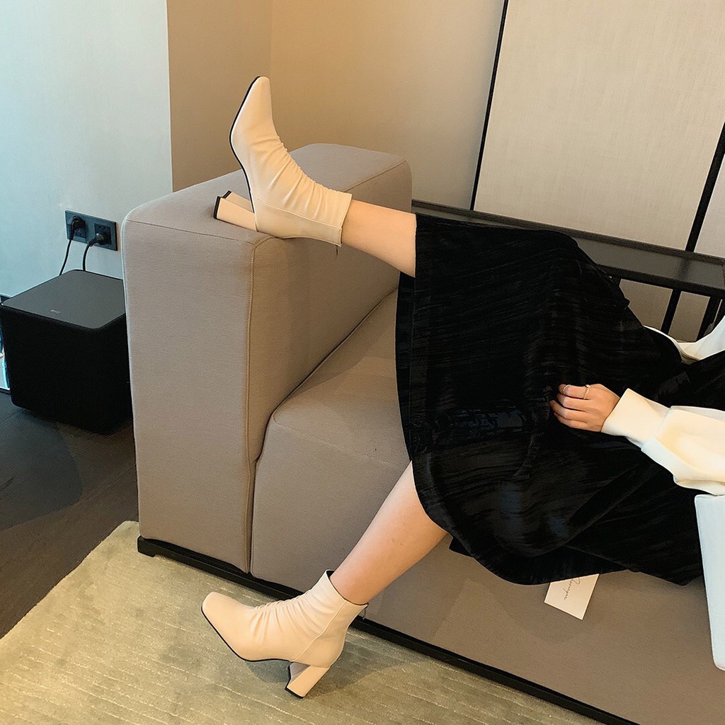 BOOT NỮ NHÚN CHUN GÓT TRỤ 8 PHÂN DA LÌ 3 MÀU (F13) | BigBuy360 - bigbuy360.vn