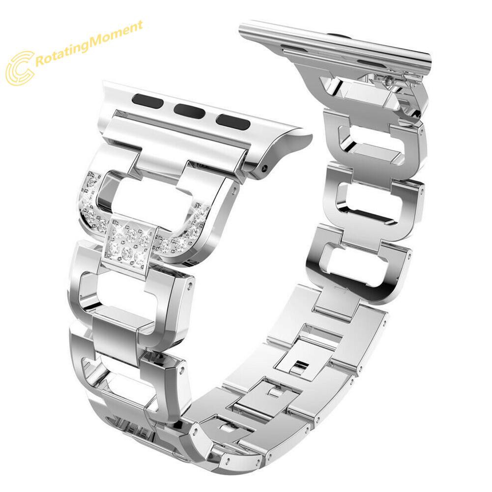 ༺Ro༻  Stainless Steel Strap 38mm D-Shaped Rhinestone Band for Apple Watch 1/2/3