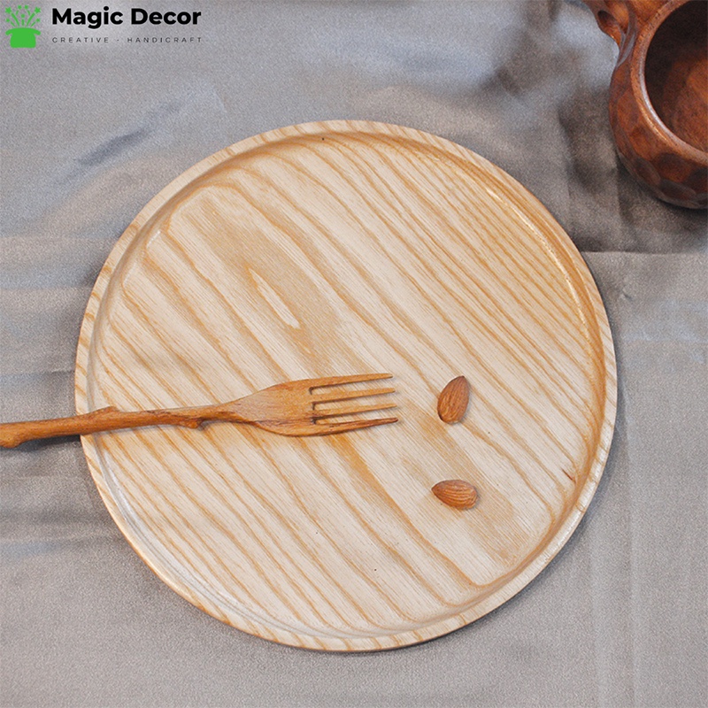 Khay gỗ decor trang trí, đựng đồ ăn hình tròn nhiều kích thước gỗ tần bì cao cấp