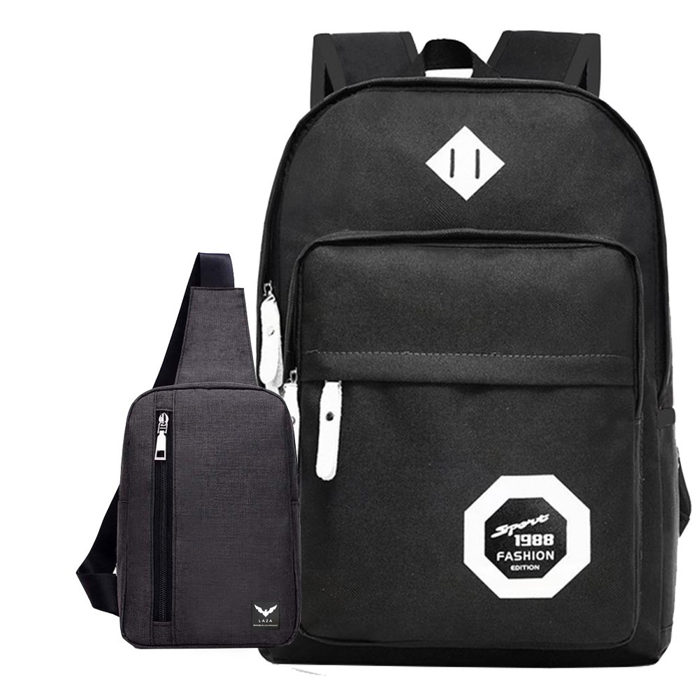 Combo Balo Hàn Quốc LAZA BL368 Đen Và Túi Đeo Chéo TX361