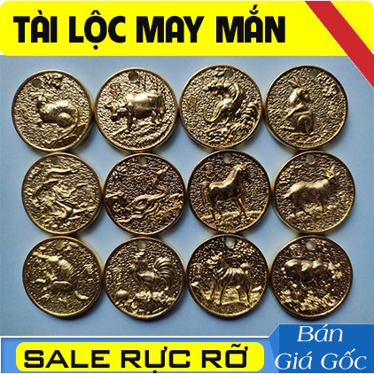 [HOT] 1 Đồng Xu Con Giáp Phong Thủy bằng đồng nguyên chất phun sơn vàng kim làm mặt dây chuyền, móc khóa | BigBuy360 - bigbuy360.vn