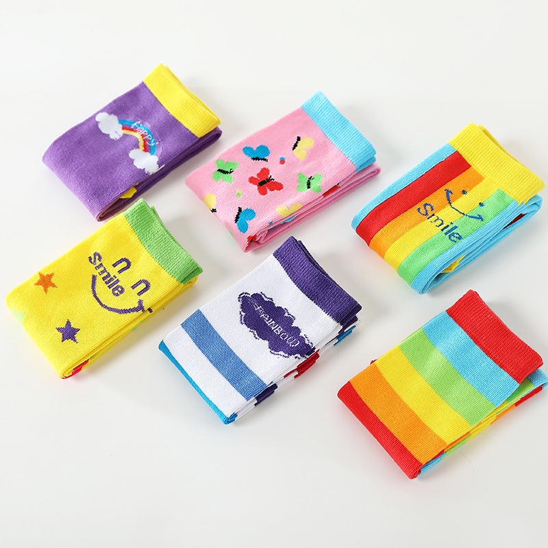 Vớ Cotton Mềm Kẻ Sọc Màu Cầu Vồng Cho Bé 3-12 Tuổi