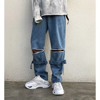Quần Jean Nam Ống Rộng có khóa ở gối Hot Nhất BXH streetstyle hàn quốc 2021