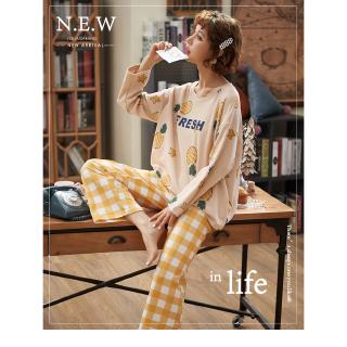 Bộ Đồ Ngủ Chất Liệu Cotton Mỏng In Họa Tiết Quả Dứa Phong Cách Hàn Quốc Thời Trang Thu Đông Mới Cho Nữ