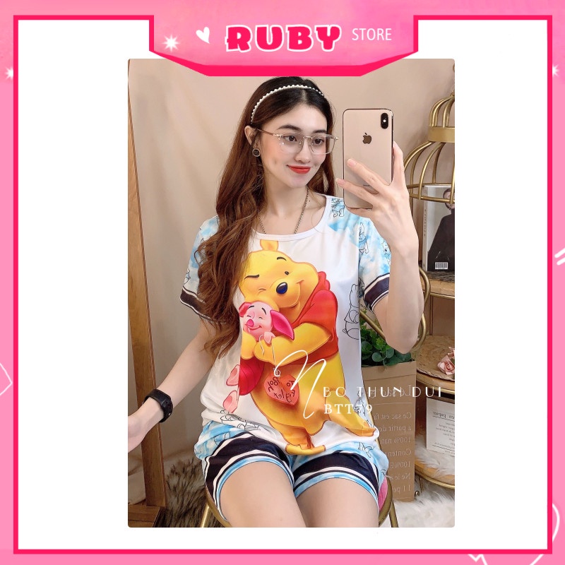 Set bộ hoạt hình Free Size Dưới 47KG ❤ Thun đùi mặc nhà chất đẹp mềm mịn mát ❤ Rubystorevn BTT79