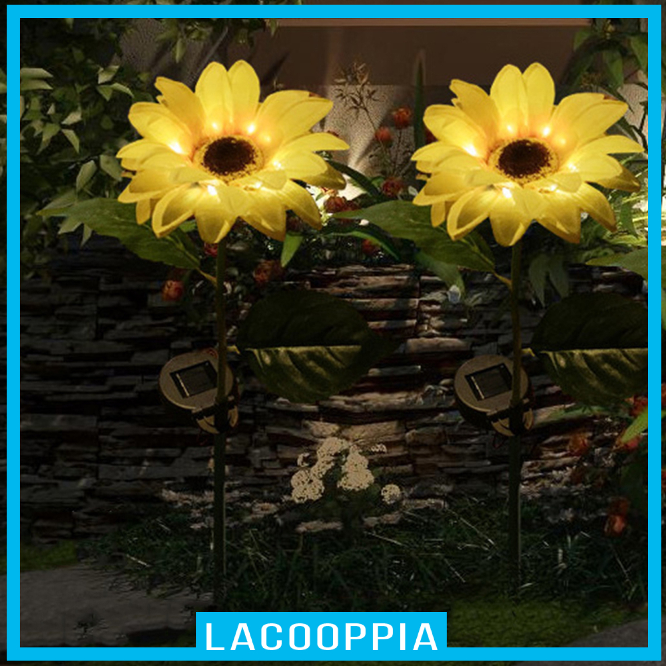 [LACOOPPIA]2 Pack Outdoor Yard Garden Solar Power Sunflowers Lights Pathway Patio Decor