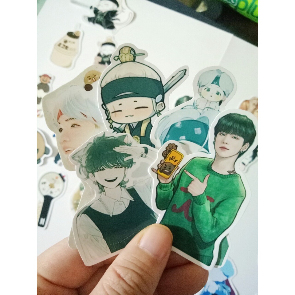 Bộ Sticker SUGA anime, chibi nhóm BTS, Tổng hợp ảnh Suga cute BT21 Shooky, nhãn dán trang trí.