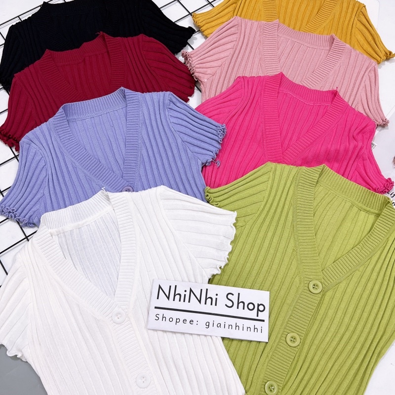 Áo len croptop cúc to dáng ôm, Áo kiểu cài cúc form ngắn cổ tim AL6131 - NhiNhi Shop