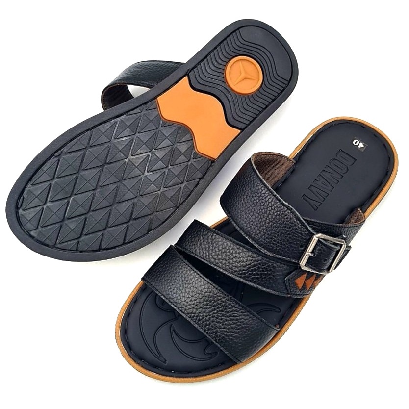 Dép Nam Da Bò 100% Thiết Kế 03 Quai Thời Trang - Đính Khuy Chống Gỉ D.3ql.