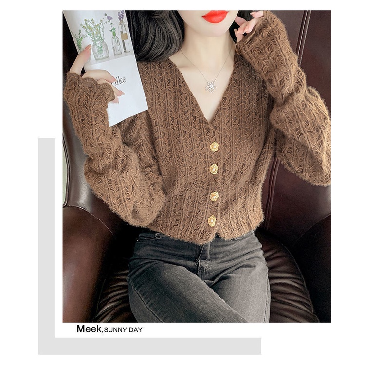 Áo Ren Tay Dài Phồng Cổ Chữ v Thời Trang Thu Đông 2022 Mới