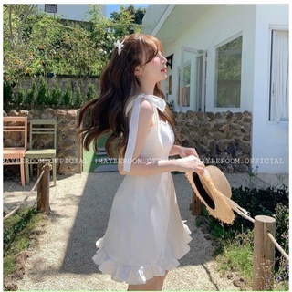 Váy đầm 2 dây buộc nơ, váy đầm hai dây buộc vai, váy bèo ngực, gấu dáng xoè trẻ trung hàng loại 1 chất vải mềm mịn