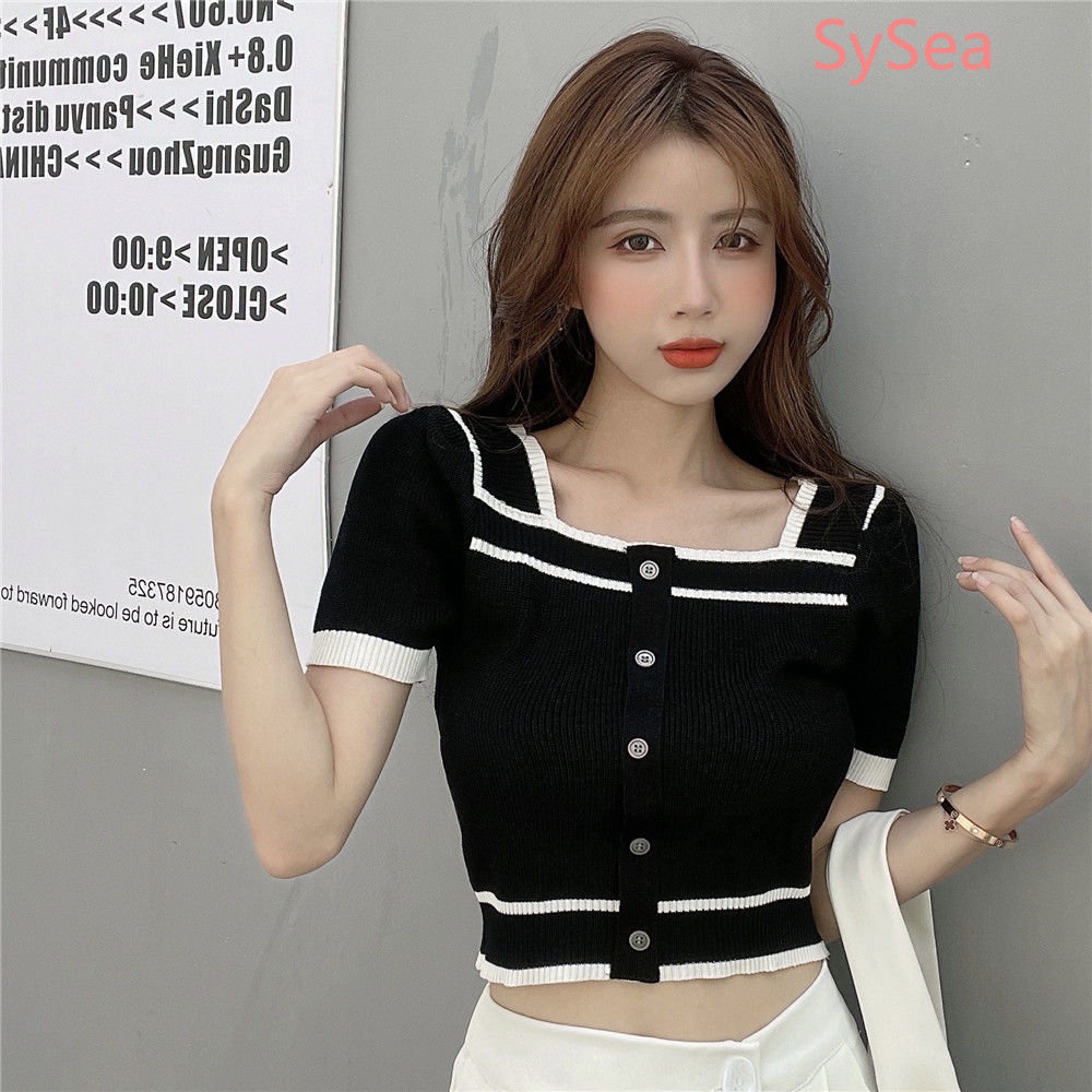 Áo Dệt Kim Cổ Vuông Thời Trang Mùa Hè Pháp Cho Nữ