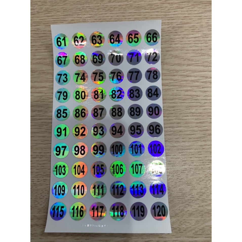 Số dán chai sơn. 60 số/tấm