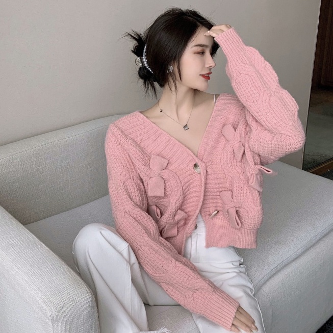Áo Khoác Cardigan Dệt Kim Tay Dài Dáng Rộng Cột Nơ Thời Trang Cho Nữ