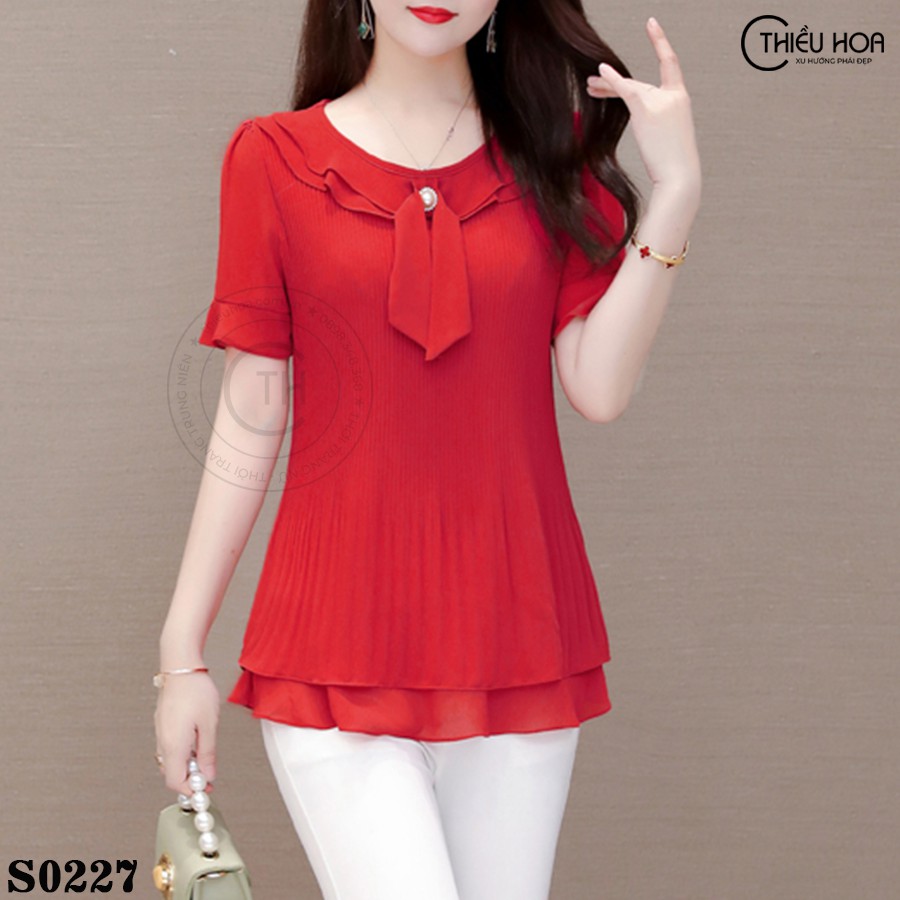 Áo Trung Niên Chiffon Phối Nơ Thanh Lịch S0227