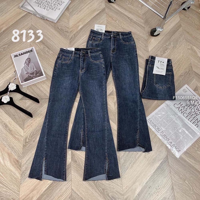 Quần jean ống loe lai so le chẻ trước TT1506