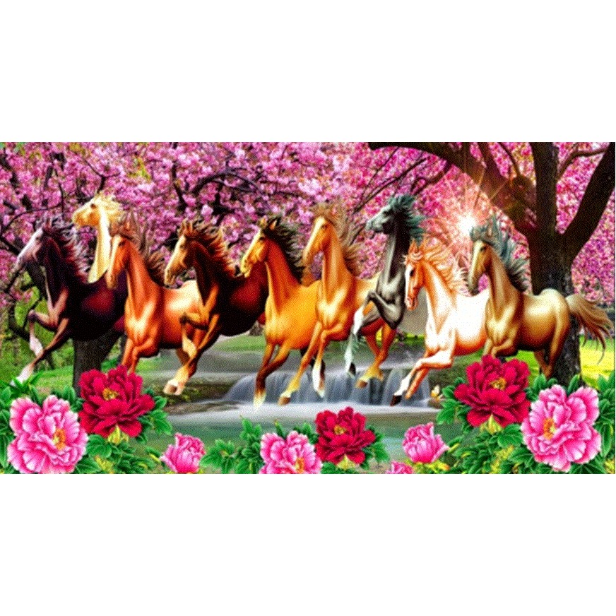 Tranh Đính Đá ABC 3D 9 Con Ngựa Tiến Lên D9250 , D9309  KT:120X60CM
