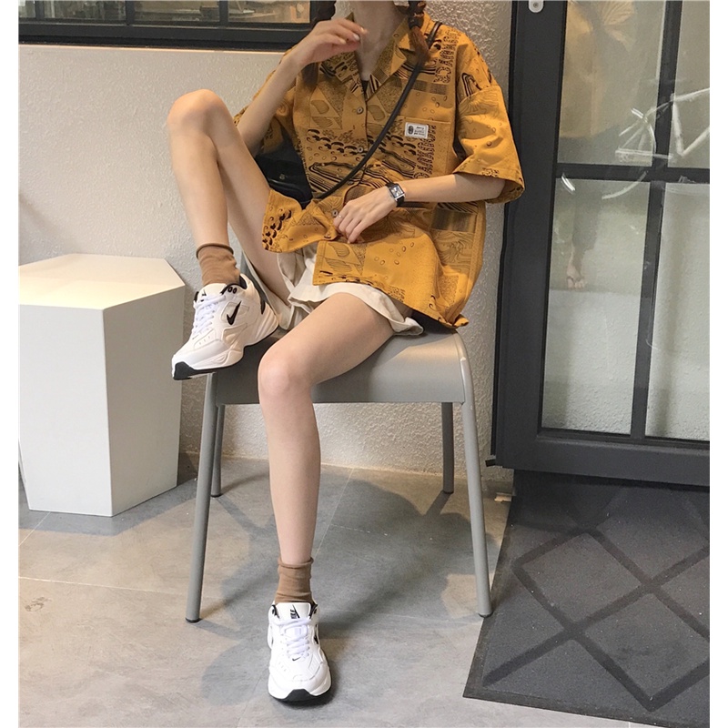 Áo sơ mi SUXI kiểu mỏng dáng rộng in họa tiết vintage dễ phối đồ thời trang mùa hè cho nữ